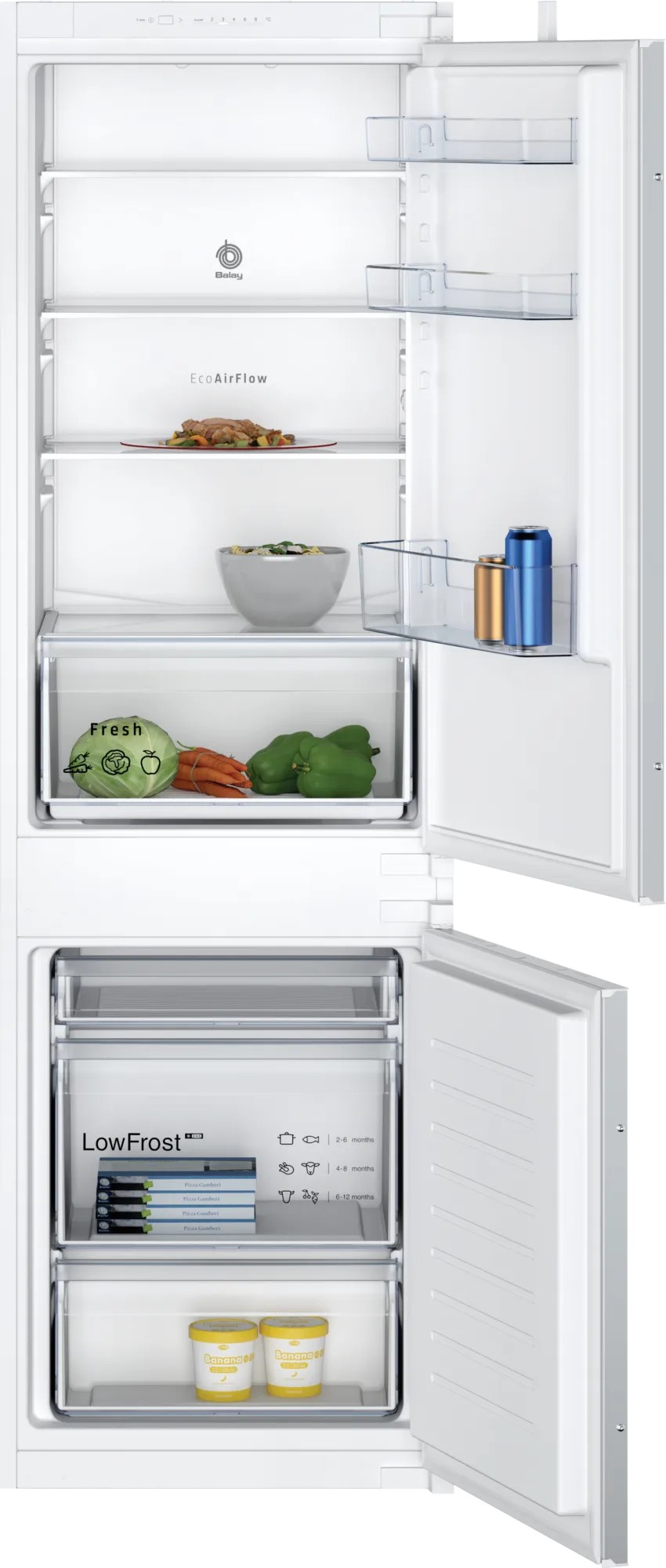 Frigorífico combi integrable Balay 3KIE711S, 177 x 56 x 55 cm, Cíclico, Semi No frost, clase E, blanco